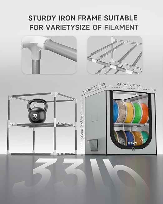 YOOPAI 3D Printer Filament Storage Box – 2 Tier Filament Storage Rack with Fabric Cover, Holds Up to 24 Rolls 1KG – 3D Filament Storage Organizer for Home, Workshop & Studio - Image 4