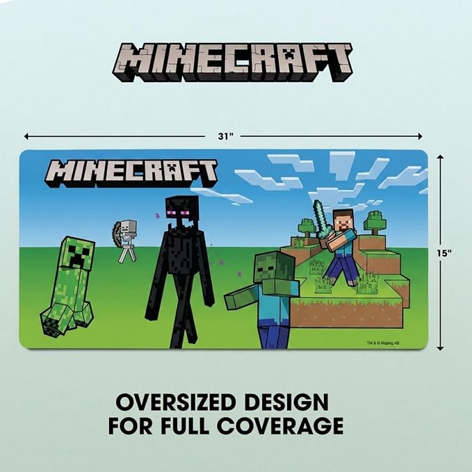 Culture Fly Large Gaming Mouse Pad (31" x 15") - Minecraft Extended XL Computer Desk Mat, Cool Anime Keyboard Deskmat, Big Desktop Deskpad for Gamer | Oversized 31x15in Minecraft anime gaming mouse pad, smooth fabric top, stitched edges, non-slip rubbe... - Image 6