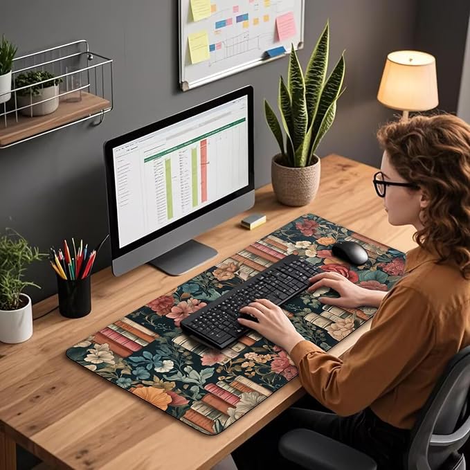 Vintage Library Floral Gaming Mouse Pad Desk Mat 31.5"x15.7" | Extended Mousepad, Non-Slip Rubber Base , Stitched Edges, for Computer/Laptop/Office/Home - Image 3