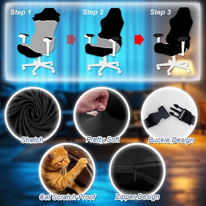 Gaming Chair Covers, 3D Printing Stretch Fit Scratch Resistant | Easy to install, Soft Breathable, Cat Scratch Proof, Washable Gaming Chair Seat Cover with Armrest Cover (No Chairs)(J) - Image 3
