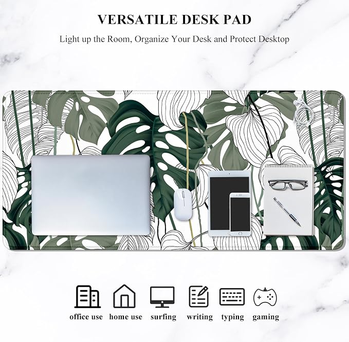 Auhoahsil Desk Mouse Pad, Large Gaming Mousepad, XXL Desk Pad, Extended Long Superior Micro-Weave Cloth Non-Slip Rubber Big Computer Mouse Mat for Gamer, Office & Home, 35" x 15", Abstract Monstera - Image 7