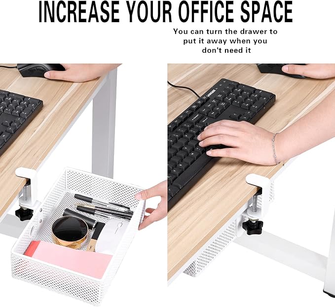 Under Desk Drawer, Clamp on Desk Organizer Hanging Desk Storage Under Table - Image 2