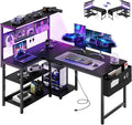 47in L Shaped Gaming Desk with Pegboard & Shelf & Storage Bag, Black | LED Light, Power Outlet, Reversible Gaming Table, Escritorio Gamer, Corner Computer Desk for Small Space Storage, Home Office by APICIZON