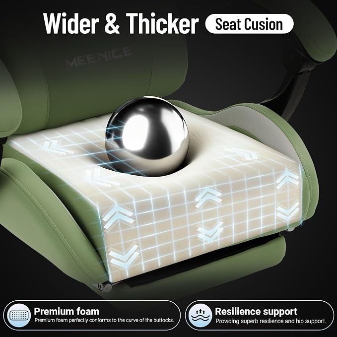 Big and Tall Gaming Chair Fabric with Footrest, Massage Lumbar for Adults | Ergonomic High Back Gamer Chair with Pocket Spring Cusion, Wide Video Game Chair Comfy for Big Guys 400LBS Home Office Green - Image 4