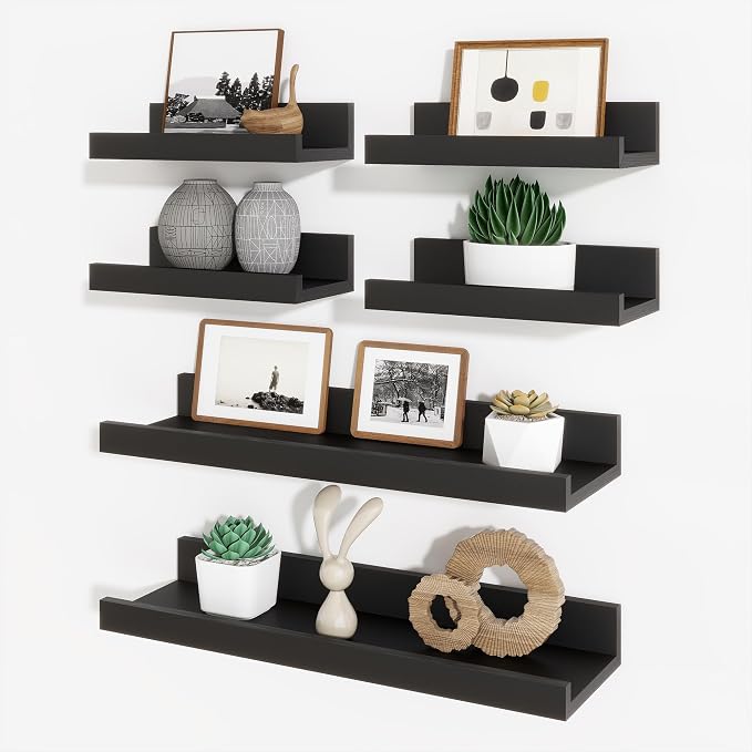 Picture Ledge Shelf, Floating Shelves for Wall Decor, Black, Set of 6, 16'' by Axeman