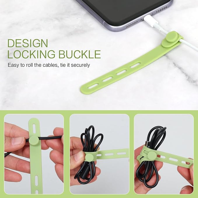Donruby 24Pcs Silicone Cable Ties, Reusable Cord Organizer Straps, Matcha - Image 4