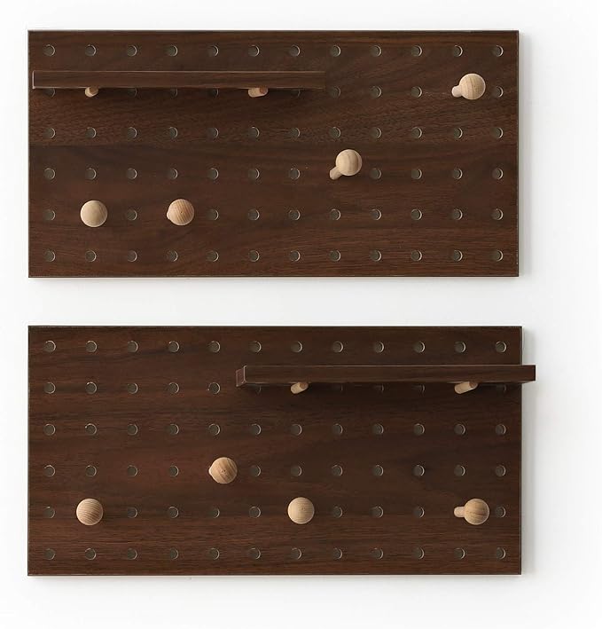 Wooden Pegboard Modular Display Organization Storage Wall Hooks Shelf(Color：Walnut) - Image 2