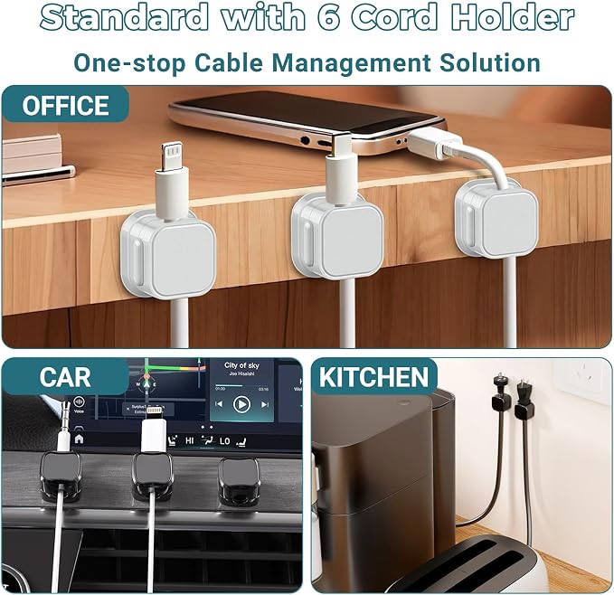 Cable Management Under Desk, 25.3'' No Drill Desk Cable Management Tray with Clamp, Metal Cord Organizer for Standing Desk, Computer Wire Management for Home Office & Gaming Setup, White - Image 9