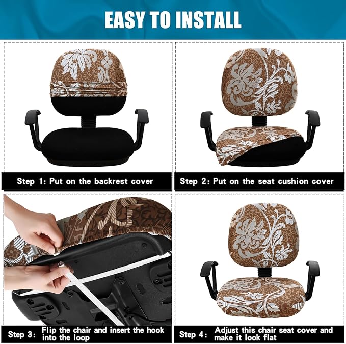 Smiry Stretch Printed Office Computer Desk Chair Covers for Seat & Backrest | Stretch Fit, Soft Fabric Universal Washable Removable, Anti-Dust Rotating Chair Slipcovers Protector - Image 7