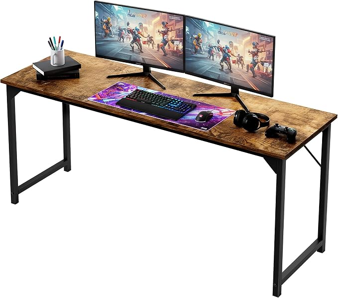 OLIXIS 63 Inch Computer Office Desk for Small Spaces, Writing Gaming Work Desk Modern Study Table with Storage Bag & Headphone Hook Home Bedroom, Rustic Brown by OLIXIS