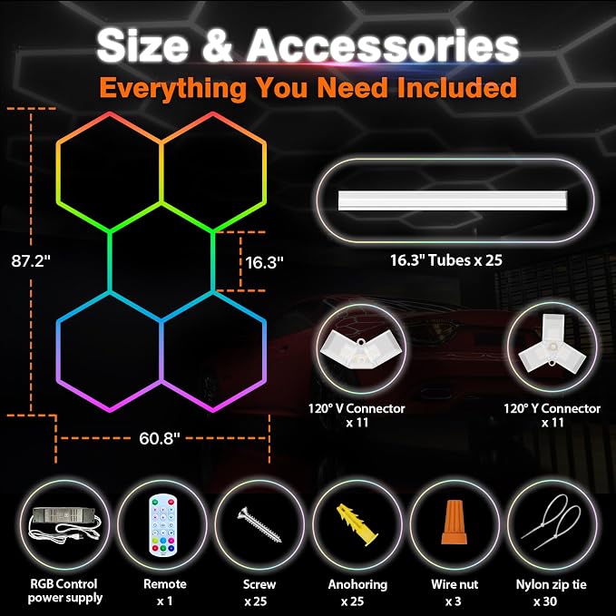 RGB Hexagon Garage Lights, Music Sync LED Hexagon Lights for Gaming Room, Smart App & Remote Control, DIY Honeycomb Ceiling Light for Studio Gym Basement Deco - Image 6