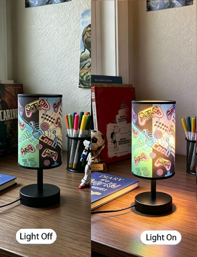 Gamer Room Decor for Boys, Gaming Lamp 3-Color Boys Table Lamp, 10 x 5.12 Inch Small Linen Desk Lamp with Built-in LED Beads for Boy Bedroom & Gaming Desk Decor - Image 6