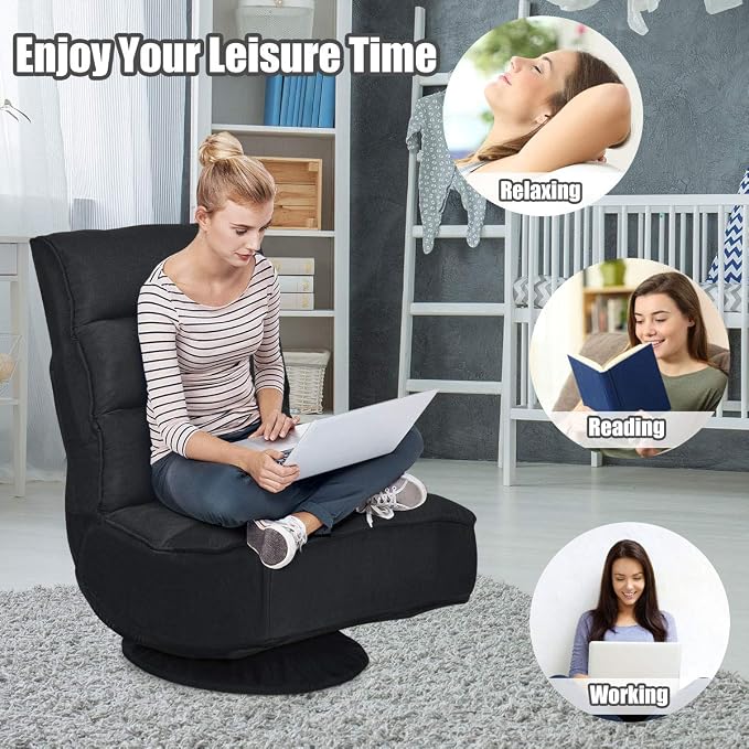 Giantex 360 Degree Swivel Floor Chair, Folding Floor Gaming Chair with 6 Positions Adjustable, Lazy Sofa Lounge Chair w/Tufted Back Support, Video Gaming Chair for Reading TV Watching (Black) - Image 8