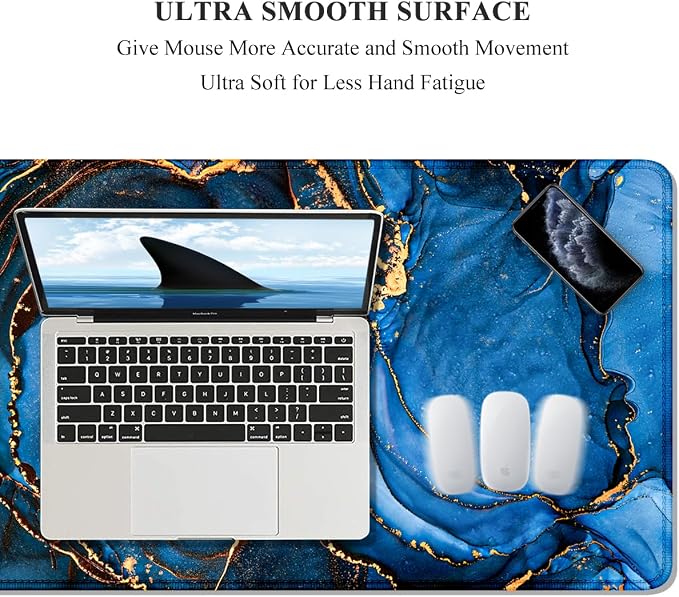 Auhoahsil Large Mouse Pad, XXL Desk Pad, Extened Mousepad 31.5" x 11.8", Non-Slip Rubber Base, Stitched Edges, Superior Surface, Gaming Keyboard Mat, Waterproof Desk Pad, Dark Blue Marble - Image 3