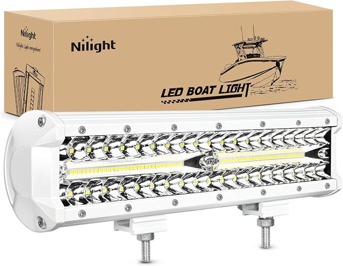 Nilight Marine LED Light Bar Navigation Lights 12 Inch White Spot Flood Combo Ponton Boat Deck Dock Lighting for Night Fishing T-top Stern Yacht Port Sailboat Trucks Tractors by Nilight