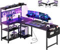 55in L Shaped Gaming Desk with Pegboard & Shelf & Storage Bag, Black | LED Light, Power Outlet, Reversible Gaming Table, Escritorio Gamer, Corner Computer Desk for Small Space Storage, Home Office by APICIZON