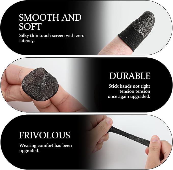10 Pcs Gaming Finger Gloves Sleeves, Gamer Touch Screen Finger Tips, Silver Fibers Breathable Sweatproof Mobile Game Assist Smooth Thin Thumb Protector Compatible with All Touchscreen Devices - Image 3