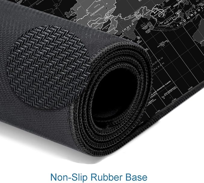 Large Gaming Mouse Pad with Stitched Edges, Desk Mat Extended Keyboard Pad, Non-Slip Rubber Base Desk Pad for Laptop, Office, Home, 31.5X11.8 inch Black World Map - Image 4