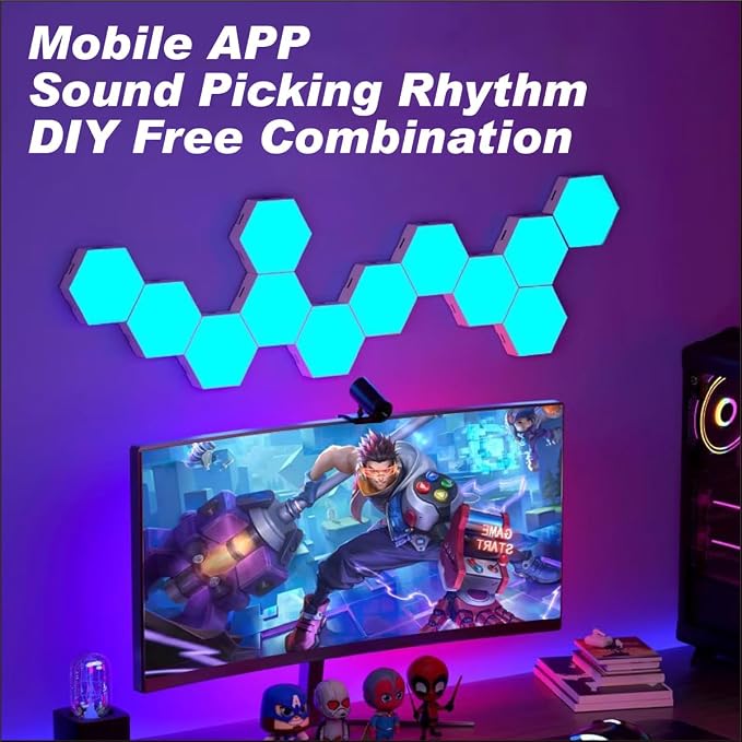 Hexagon LED Light Panels 8 Pack – RGB Wall Decor Lights with Music Sync, App & Remote – Modular Home & Christmas Decor for Bedroom, Living Room, and Room Decor - Image 4