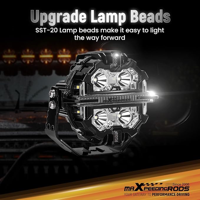 maXpeedingrods 5" 178W LED Offroad Lights with Amber White DRL Side Shooter - Image 6
