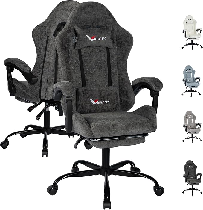 Fabric Gaming Chair for Adults, Ergonomic Computer Office Desk Chair with Footrest,Pocket Spring Cushion, Reclining High Back Silla Gamer for Home Office, Grey by Unknown