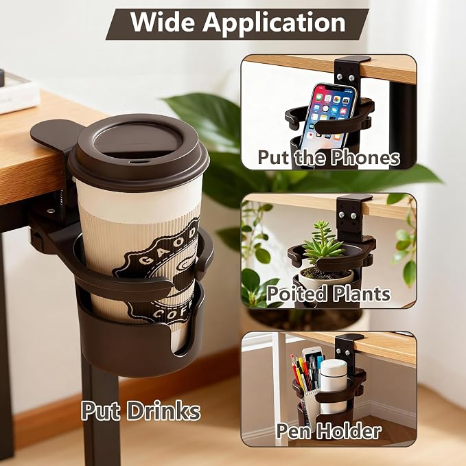 Deep Desk Cup Holder Clip On with 360° Rotating - Image 4