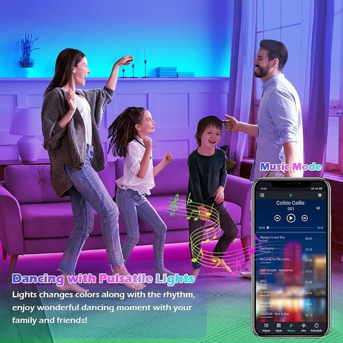 Led Strip Lights,20ft Led Light Strips Music Sync Color Changing RGB Led Strip Built-in Mic,Bluetooth App Control LED Rope Lights with Remote,5050 RGB Led Lights for Bedroom,Home,TV,Party,Christmas - Image 2
