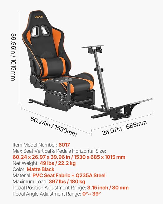 VEVOR Racing Wheel Stand, Heavy-Duty Simulator Cockpit Steering Wheel Stand, Fit Logitech G25, G27, G29, G920, G923, Thrustmaster T300RS, TX F458, T500RS, T3PA-PRO (F1/GT) and CSR Pedals - Image 7