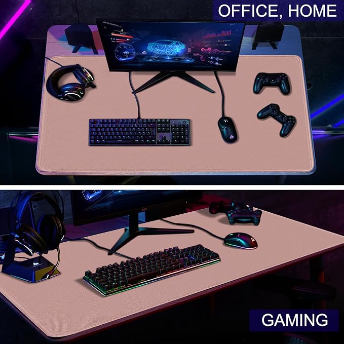 Large Mouse Pad, XXL Extended Computer Keyboard Mouse Mat with Stitched Edges, 31.5" x 15.7" Non-Slip Waterproof Rubber Base Office Big Long Gaming Mousepad for Work, Game, Office, Home, Pink - Image 7