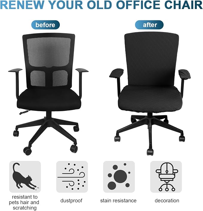 Tallew 4 Pcs Office Chair Covers Set Computer Universal Protective Stretchable Chair Seat Covers Desk Armrest Slipcovers Pads Office Cushion Backrest for Rotating(Dark Grey) - Image 3