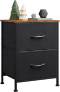WLIVE Nightstand, 2 Drawer Dresser for Bedroom, Small Dresser with 2 Drawers, Bedside Furniture, Night Stand, End Table with Fabric Bins for Bedroom, Closet, Entryway, Black and Rustic Brown by WLIVE