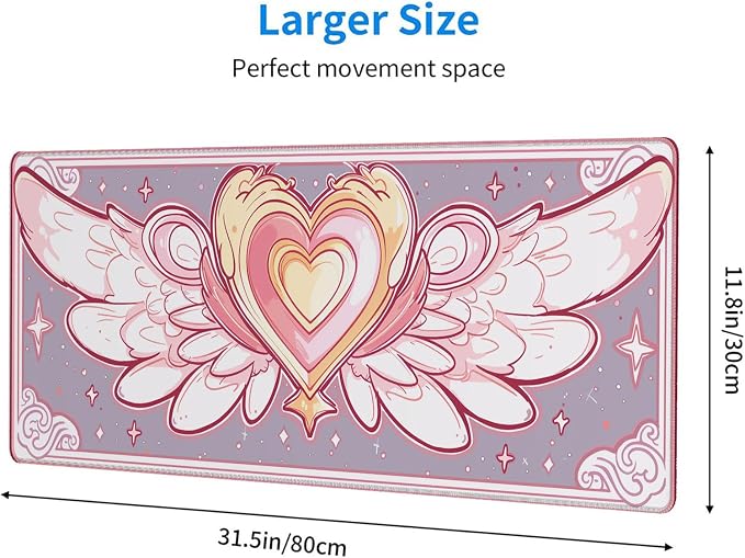 Cute Desk Mat Gaming Mouse Pad Kawaii Pink Anime Star Wings XL Mouse Pad Large Mousepad Extended Laptop Keyboard Mat Gaming Desk Pad Mouse Mat Office Computer Keyboard Laptop Home 31.5"x11.8" - Image 2