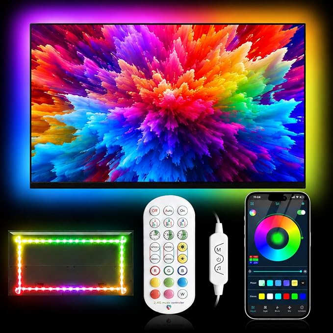 Daymeet LED Lights for TV, 9.8FT RGB TV LED Backlight for 32-43 inch TVs, USB Strip Lights Behind TV, Color Changing Sync with Music, Bluetooth App Controlled Led Lights for Bedroom Gaming Home Decor by DAYMEET