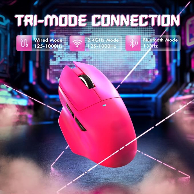 ATTACK SHARK V6 65g Superlight Wireless Gaming Mouse with RGB Magnetic Charging Dock,BT/2.4GHz Wireless/Wired Mouse 1K Polling,PixArt PAW3311 Sensor,25K DPI,Office Gamer Mice for PC/Win/Mac(Rose) - Image 4
