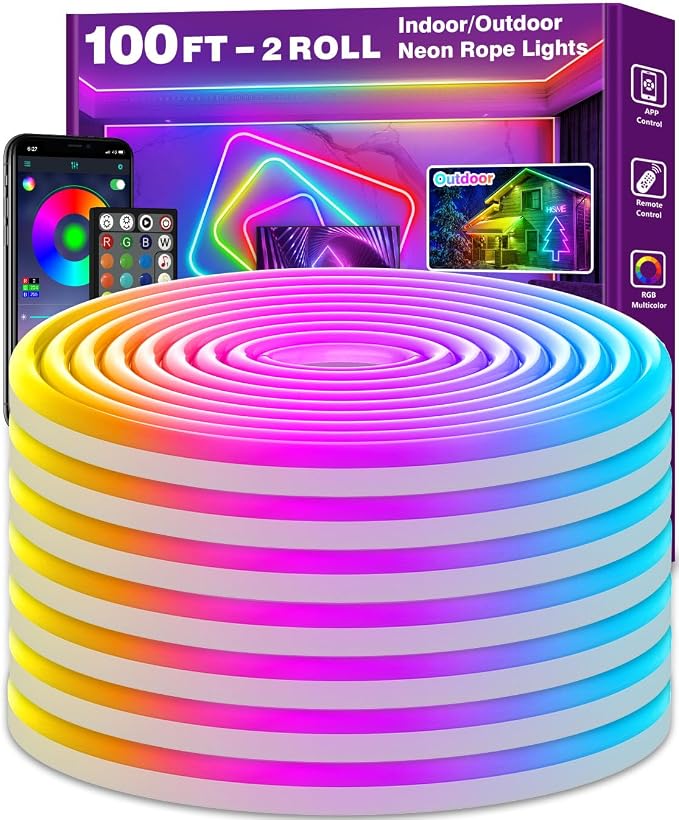 AILBTON 100Ft Neon Rope Lights,Flexible Led Rope Lights Control with App/Remote,Multiple Modes Music Sync Gaming RGB Led Neon Lights for Bedroom Outdoor by AILBTON