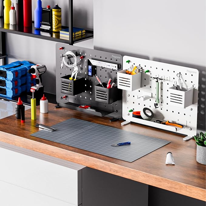 PEGZONE Clamp on Desk Pegboard, 16.5" x 12.6", with 10 Accessories, Black | Magnetic Metal Peg Board, Desk Organizer for Office Gaming Home, Privacy Panel, Medium - Image 7
