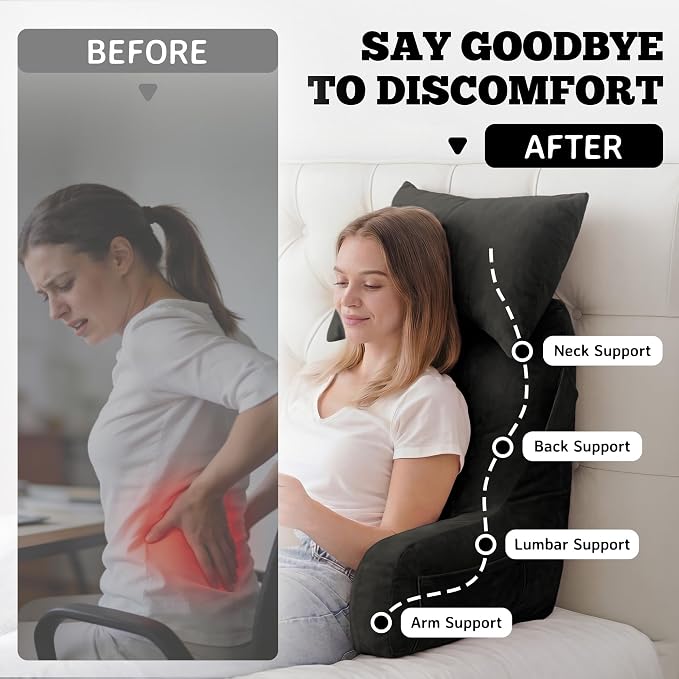 Reading Pillow for Bed,Back Pillow for Bed Sitting Up,Lumbar Support Pillow - Image 7