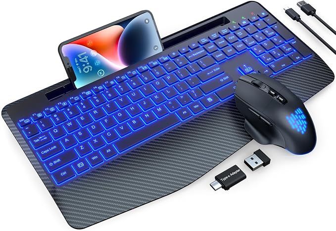 SABLUTE Wireless Keyboard and Mouse Combo, Backlit Scissor Keys, Wrist Rest by SABLUTE
