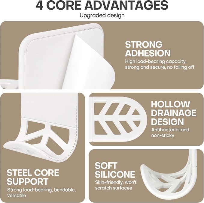 Wall Mount Headphone Stand, 2-in-1 Bendable Silicone Controller Holder, Adhesive Under Desk Hook for Gaming Office & Home, Fits All Headphones for PS5 Xbox Controllers - 1 Pack (Black/White) - Image 7