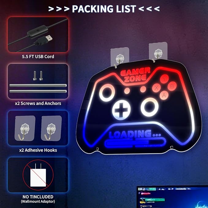 Gamer Neon Sign Gamepad Shaped LED Neon Lights for Gamer/Boys Room Decor Gaming Wall Decor Gamer Gift for Teens, Boys, Kids | USB Powered, Bluetooth APP Control, Music Sync & 210 Scene Modes - Image 3
