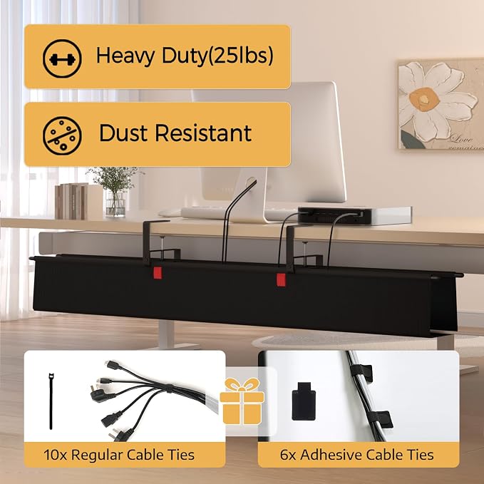 Under Desk Cable Management Tray, 48" Fabric Wire Cord Organizer, Black - Image 5