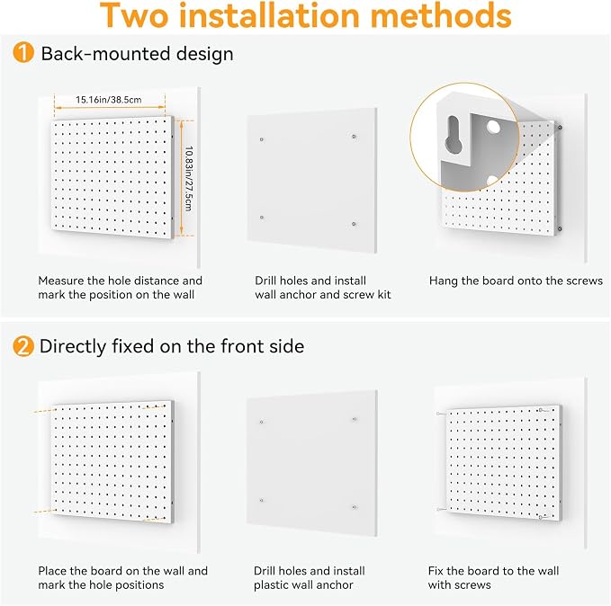White Peg Board, 4 Pack Pegboard Wall Organizer, Metal Peg Board for Garage Tool Storage, , 4 Each 16" X 12" Heavy Duty Pegboard for Walls Home, Office Organization - Image 7