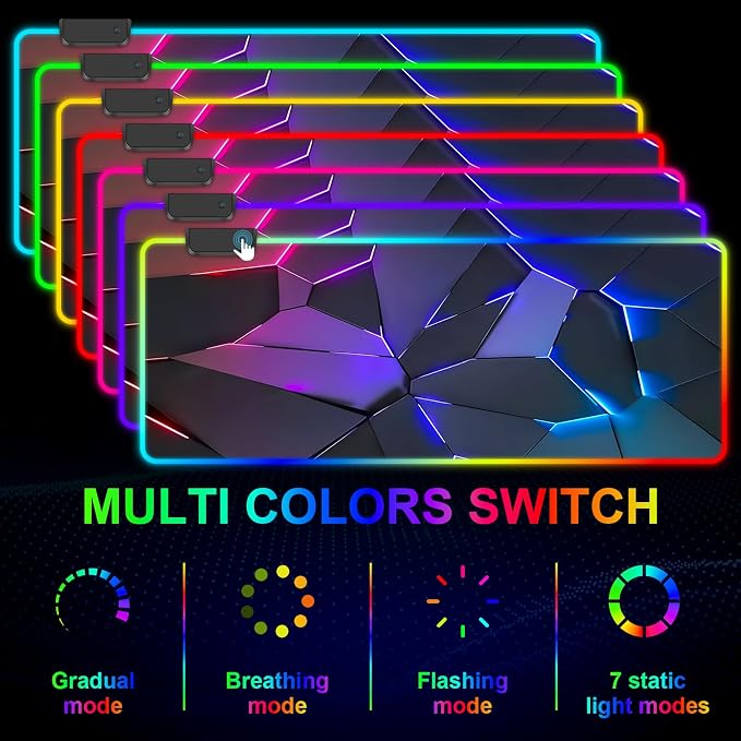 RGB Mouse Pad, Gaming Mousepad with 13 LED Light Modes | 31.5X11.8inch Large Mouse Mat, Gaming Mats for Desk with Non-Slip Rubber Base, Model-C - Image 4