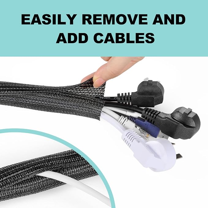 AGPTEK Cable Sleeve, 10ft - 1 inch Cable Management Cord Hider, Black - Image 3