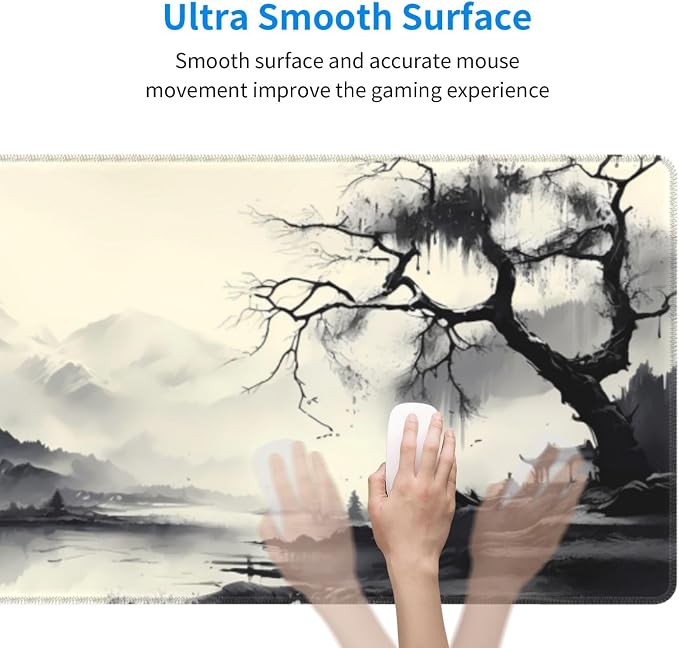 Gaming Mouse Pad Desk Pad,Extended Big Mouse Pad,31.5x11.8 Inch Long Computer Keyboard Mouse Mat Mousepad with 3mm Non-Slip Base and Stitched Edge for Gaming and Office… (wash painting2) - Image 4