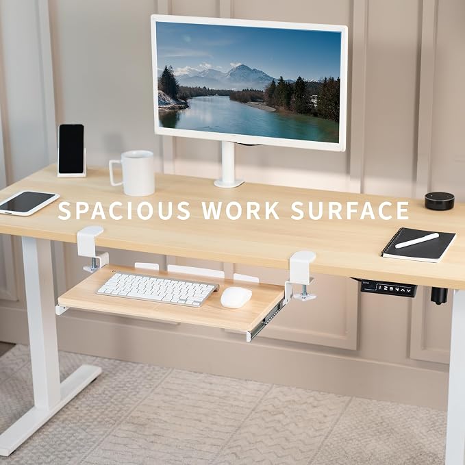 VIVO Small Clamp-on Computer Keyboard and Mouse Under Desk Slider Tray, 20 x 11 inch Pull Out Platform Drawer, Light Wood, MOUNT-KB05ES-A - Image 7