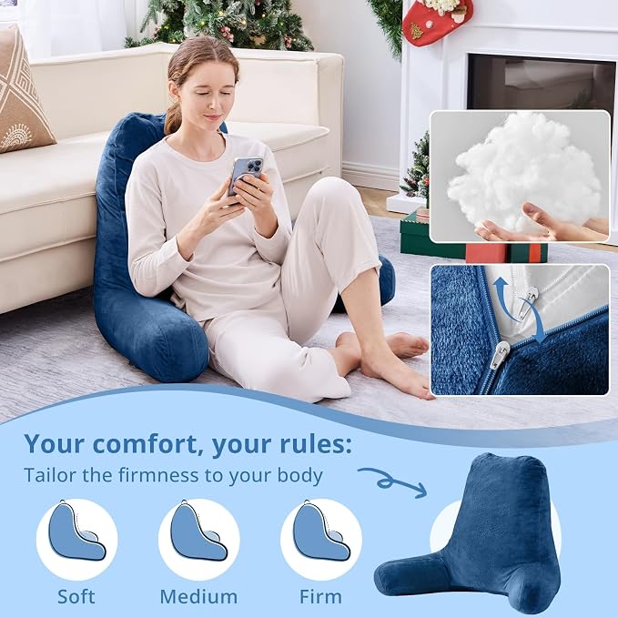 Sasttie Reading Pillow for Bed, Back Pillow for Sitting Up, Navy - Image 3