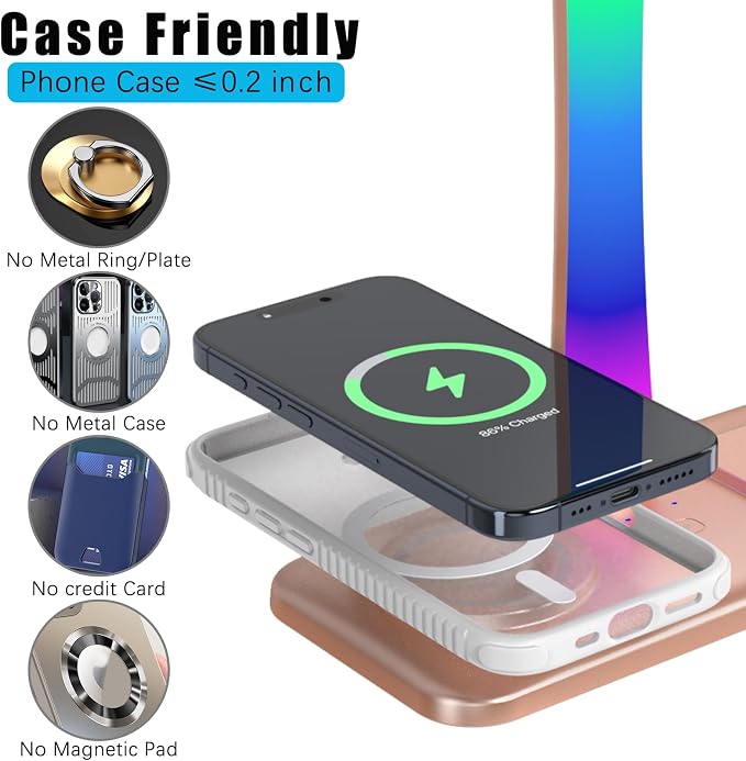 Headphone Stand with Wireless Charger,Gaming Headset stand with RGB Light Mode,For Airpod Max Stand Compatible with Airpod Pro/3/2,For iPhone 17/16/15/14/13/12/11,Gifts for Gamers & Music Lover (Gold) - Image 5