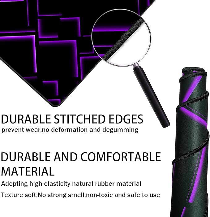 TEDNETGO Large Extended Gaming Mouse Pad, Long Mouse Pads, Extra Large Big Mouse Pad with Stitched Edge, XXL Non-Slip Computer Computer Keyboard Mat for Gamer/Desktop/Office/Home, Purple - Image 2