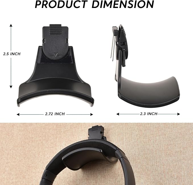 Fabric Wall Headphone Stand for Office, Cubicle Headphone Holder for Work Decor, Space-Saving Hanger Cubicle Accessories for Women Men Desk Organizer, Black (1 Pack) - Image 2